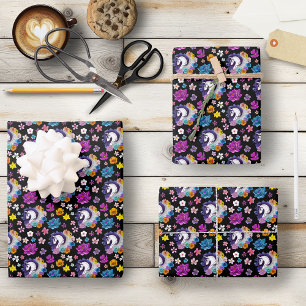 Pegasus Black Floral Wrapping Paper Sheets