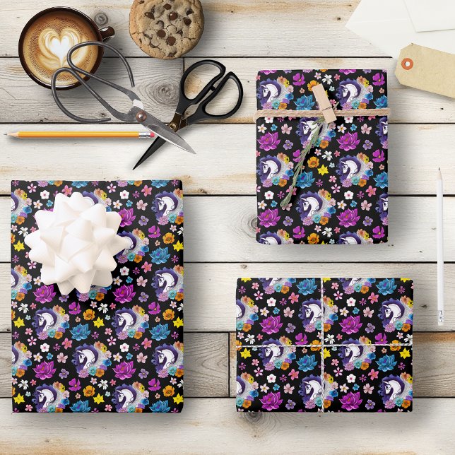 Pegasus Black Floral Wrapping Paper Sheets (Creator Uploaded)