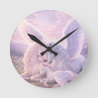 Pegasus Family – Soft Pastel Fantasy Canvas Art Round Clock
