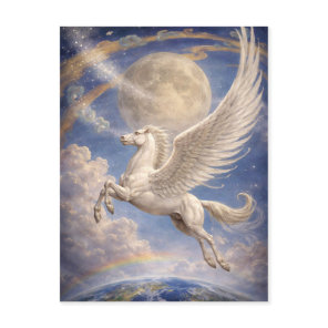Pegasus Flying Between Earth And Moon Fantasy Art Postcard