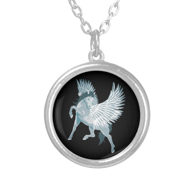 Pegasus Greek Mythology Winged Horse Silver Plated Necklace (Front)