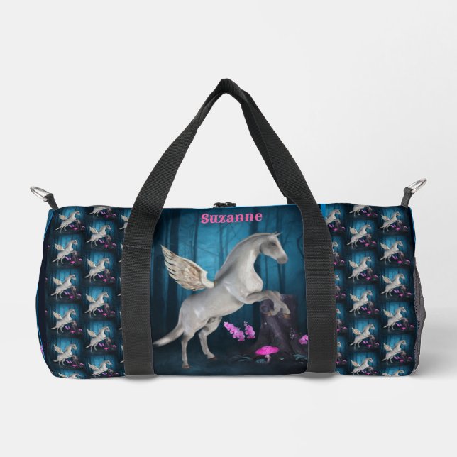 Pegasus Horse In Fantasy Forest Personalized Duffle Bag (Front)