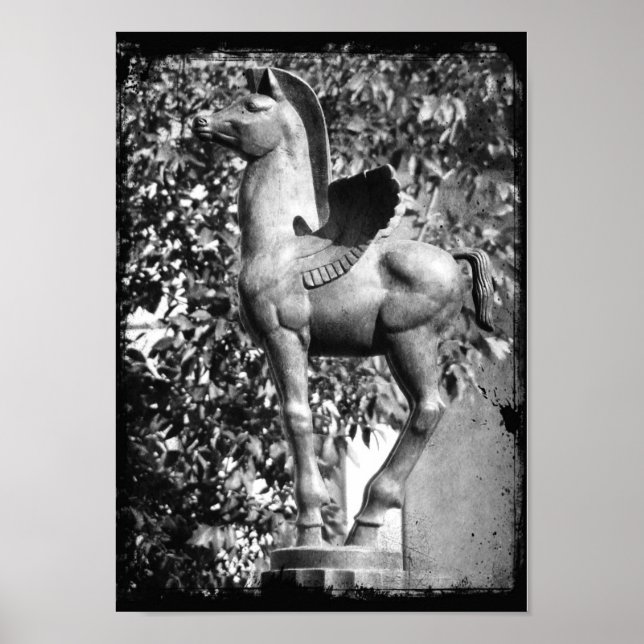 Pegasus in Black and White Grunge Poster (Front)