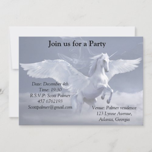 Pegasus in flight    invitation