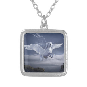Pegasus in flight      silver plated necklace