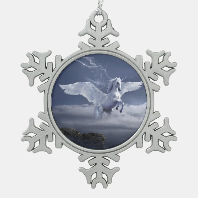 Pegasus in flight         snowflake pewter christmas ornament (Front)