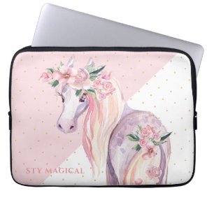 Pegasus inspired floral winged horse laptop sleeve