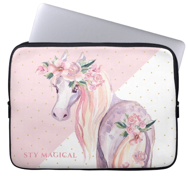 Pegasus inspired floral winged horse laptop sleeve (Front)