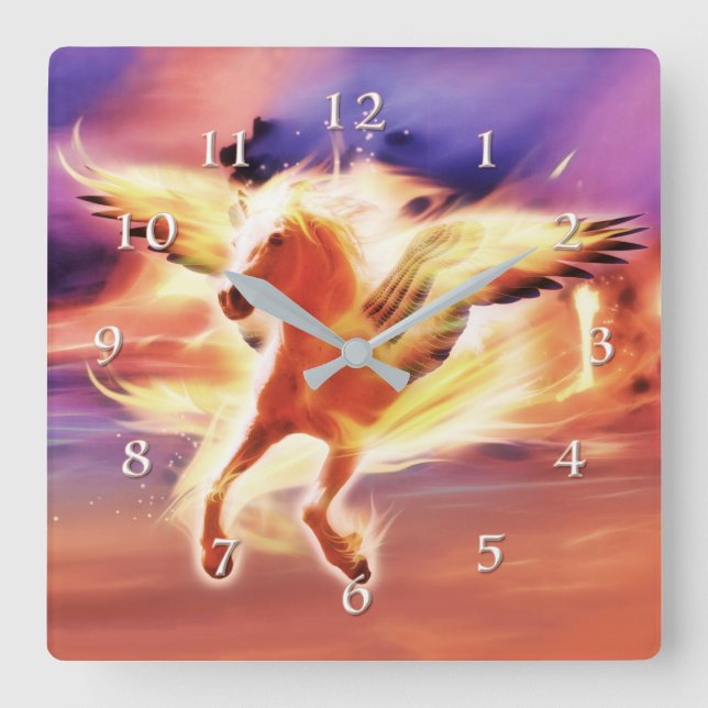 PEGASUS LEAD WITH THE LIGHT SQUARE WALL CLOCK (Front)
