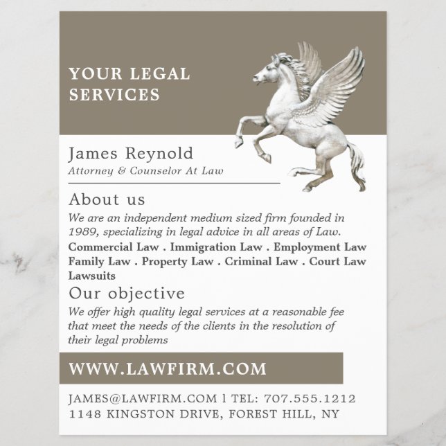 Pegasus, Legal Services Advertising Flyer (Front)