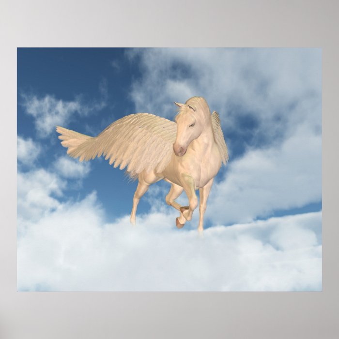 Pegasus Looking Down Through Clouds Poster