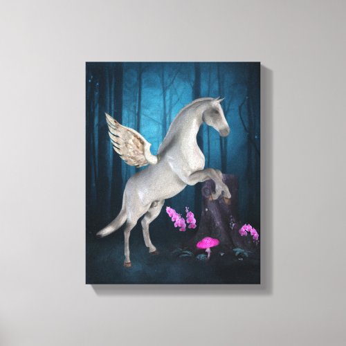 Pegasus Magical Forest Fantasy Horse Art Canvas Print