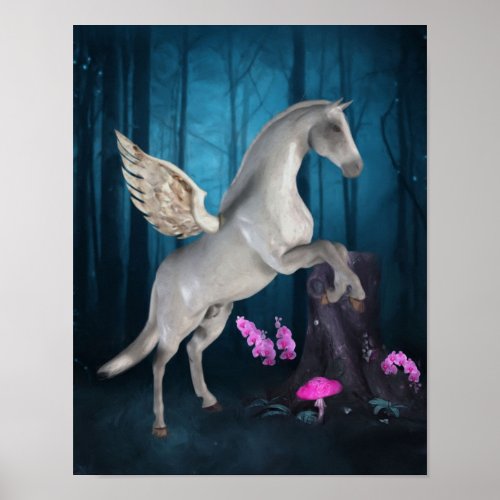 Pegasus Magical Forest Fantasy Horse Art Poster
