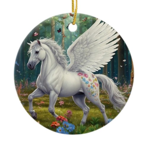 Pegasus Mare in Springtime Ceramic Ornament