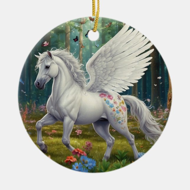 Pegasus Mare in Springtime Ceramic Ornament (Front)