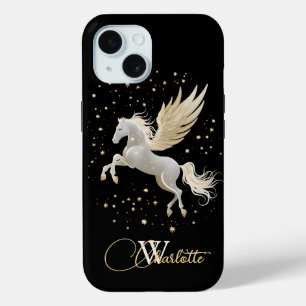 Pegasus Mystique: Celestial Elegance in Gold iPhone 15 Case