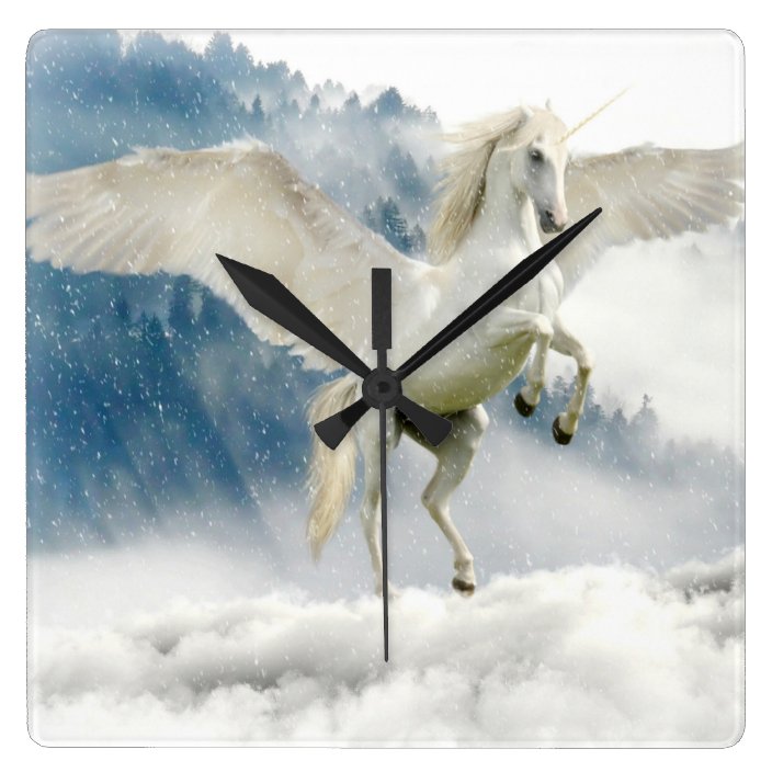 Pegasus Mythical Unicorn Flying Horse Square Wall Clock Zazzle