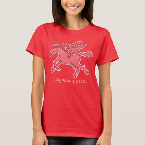 Pegasus Posse Deep Red Womens Basic T_shirt