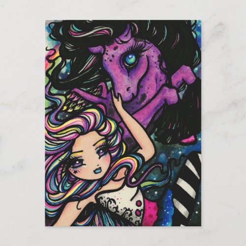 Pegasus Rainbow Galaxy Star Fairy Fantasy Art Girl Postcard