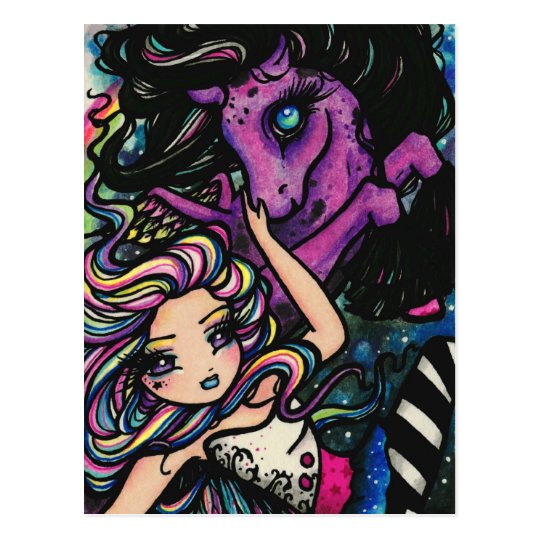 Pegasus Rainbow Galaxy Star Fairy Fantasy Art Girl Postcard