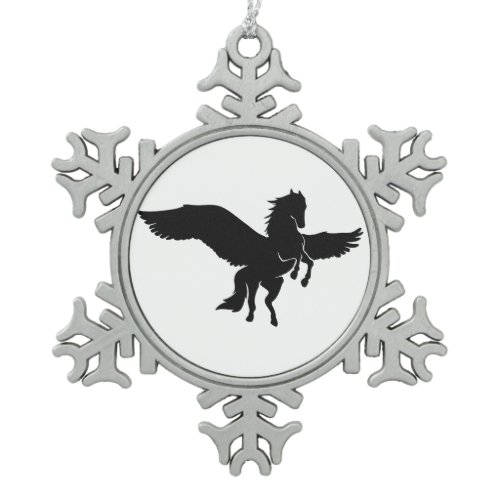 Pegasus silhouette - Choose background color Snowflake Pewter Christmas Ornament