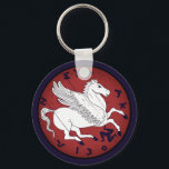 Pegasus, the white winged horse of Greek mythology Keychain<br><div class="desc">Pegasus,  is the famous white winged horse of Greek mythology,  the offspring of the Gorgon Medusa. This distressed design is inspired by an Ancient Greek coin of Syracuse and features a flying Pegasus,  the triskelion symbol,  and the inscription of Syracuse in Greek.</div>