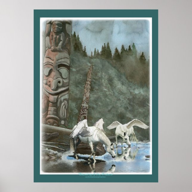 PEGASUS & TOTEM POLES Fantasy Book Art Poster (Front)