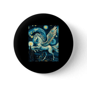 Pegasus Under Starry Night Sky Art Graphic Christm Button