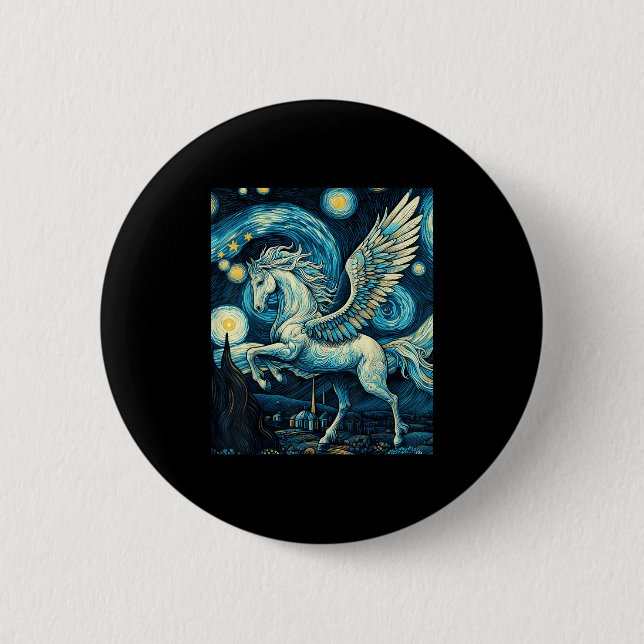 Pegasus Under Starry Night Sky Art Graphic Christm Button (Front)