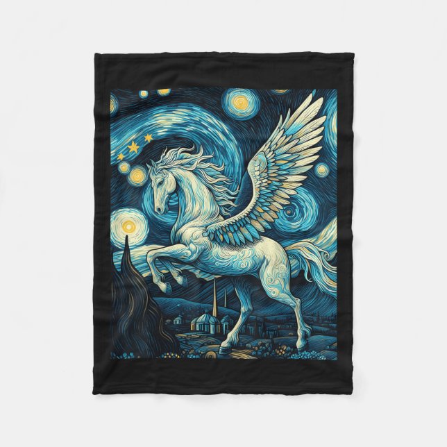 Pegasus Under Starry Night Sky Art Graphic Christm Fleece Blanket (Front)