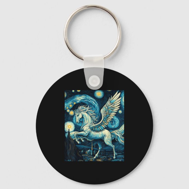 Pegasus Under Starry Night Sky Art Graphic Christm Keychain (Front)