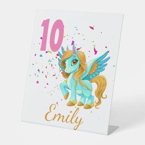 Pegasus Unicorn Colorful Horse Birthday Custom   Pedestal Sign