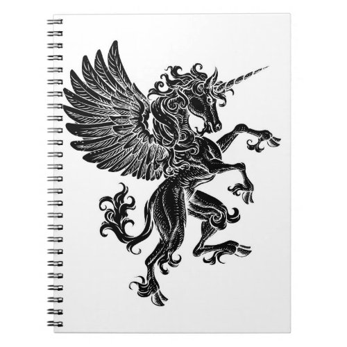 Pegasus Unicorn Rearing Rampant Crest Wings Horse Notebook