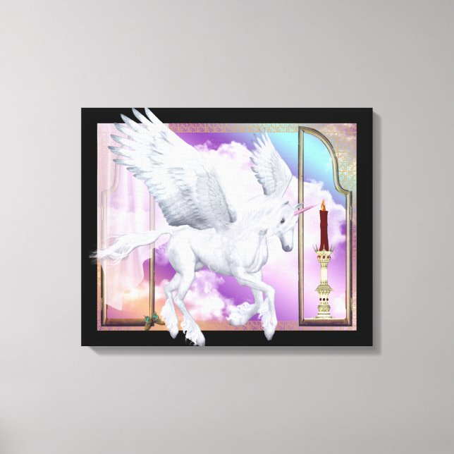 Pegasus Unicorn Window Scene Wrapped Canvas Print (Front)