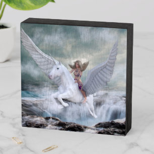 Pegasus Unicorn with Lady Wooden Box Sign
