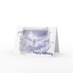 Pegasus White Horse Happy Birthday Greeting Card