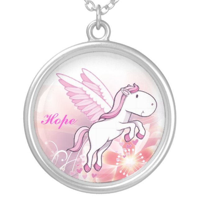 Pegasus Winged Horse - Hope Silver Plated Necklace (Front)