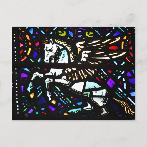 Pegasus Winged Horse Stained Glass Fantasy Postcard