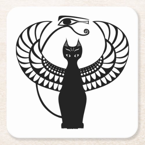 Pegasus Winged Spiral Tail Cat with RA Eye Square Paper Coaster