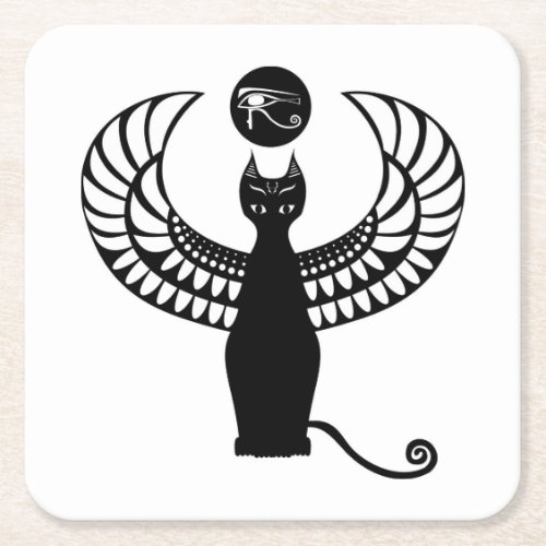 Pegasus Winged Spiral Tailed Black Cat Gods Eye Square Paper Coaster