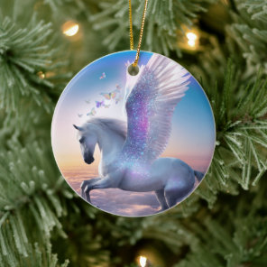 Pegasus with Rainbow Ceramic Ornament