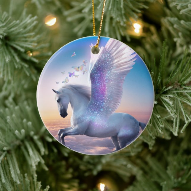 Pegasus with Rainbow Ceramic Ornament (Tree)