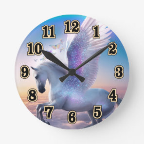Pegasus with Rainbow Round Clock