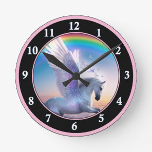 Pegasus with Rainbow Round Clock