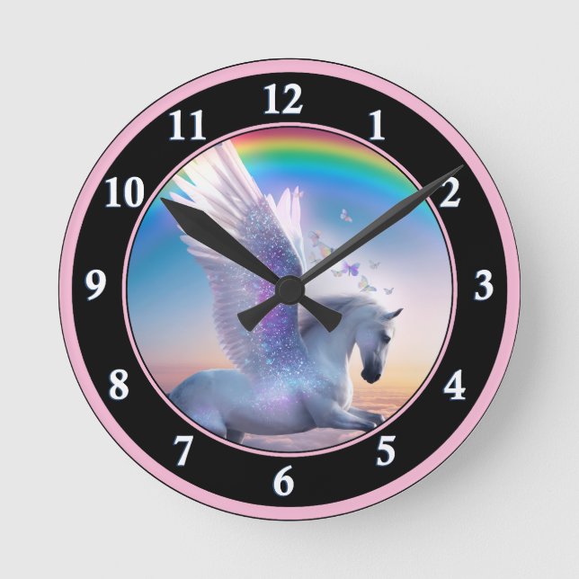 Pegasus with Rainbow Round Clock (Front)