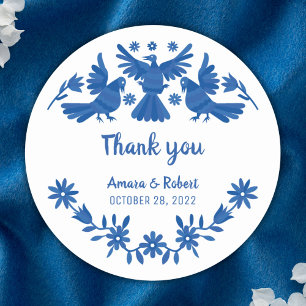 PEGATINA REDONDA AZUL OTOMI MEXICAN GRACIAS CLASSIC ROUND STICKER