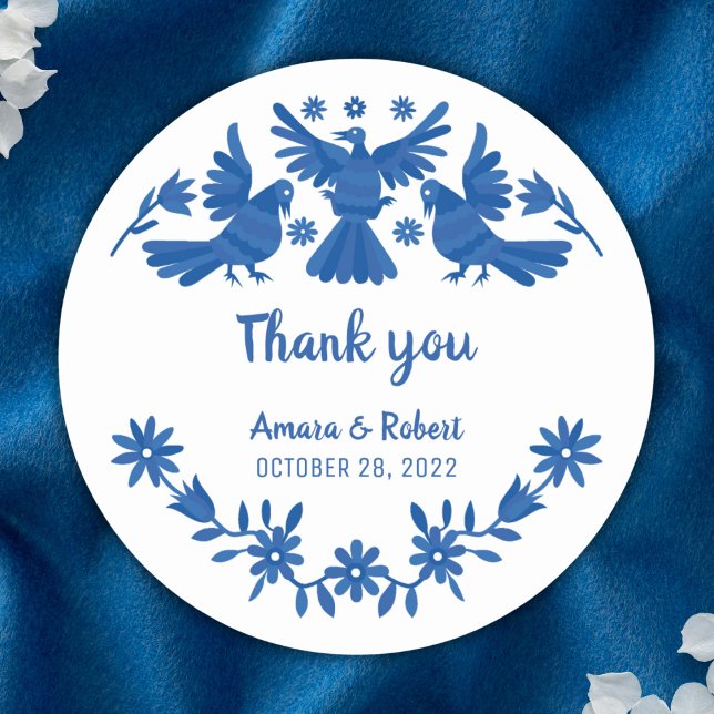 PEGATINA REDONDA AZUL OTOMI MEXICAN GRACIAS CLASSIC ROUND STICKER (Creator Uploaded)