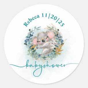 Pegatina redonda Baby Shower "Baby Koala" Classic Round Sticker