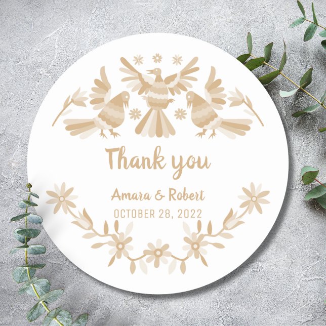 PEGATINA REDONDA BEIGE OTOMI MEXICAN GRACIAS CLASSIC ROUND STICKER (Creator Uploaded)