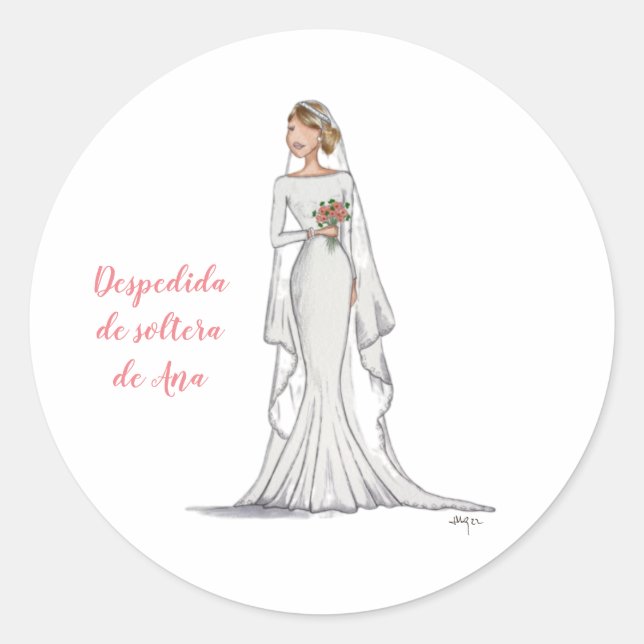 Pegatina Redonda Girl in Flower Bride Dress Classic Round Sticker (Front)